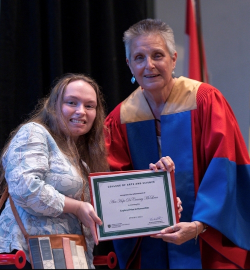 Ava received the award at spring convocation from Dean of Arts and Science Peta Bonham-Smith.